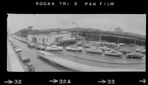 Cars line up at filling station during gas crisis, Jamaica Plain