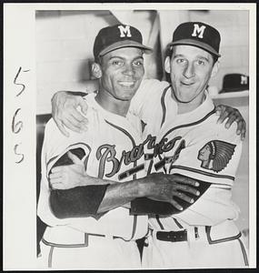 L to R - Bill Bruton + Warren Spahn. Milwaukee Braves.