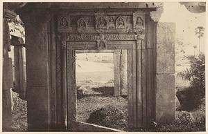 Doorway of ruined temple in village of Poonawa, India