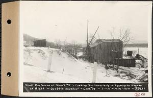 Contract No. 20, Coldbrook-Swift Tunnel, Barre, Hardwick, Greenwich, shaft enclosure at Shaft 12, looking southwesterly, aggregate hopper at right, Quabbin Aqueduct, Hardwick, Mass., Mar. 1, 1935