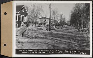 Contract No. 71, WPA Sewer Construction, Holden, looking northerly on Woodland Road from Sta. 36+25, Holden Sewer, Holden, Mass., Jan. 31, 1940