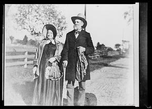 Unidentified couple, possibly a couple acting out characters from Harriet Beecher Stowe’s books, “Old Towne Folks” or “Sam Lawson’s Old Towne Fireside Stories”