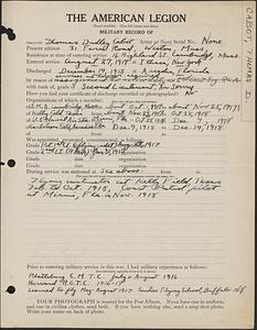 American Legion military record of Thomas Dudley Cabot