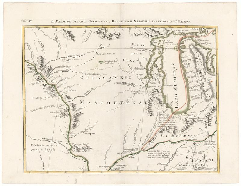 Il paese de' selvagi Outagamiani, Mascoutensi Illinesi e parte delle VI. Nazioni
