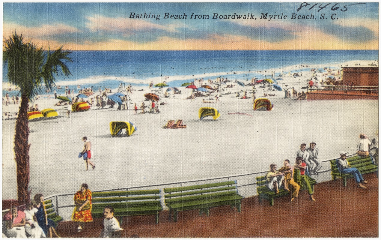 Bathing beach from boardwalk, Myrtle Beach, S. C.
