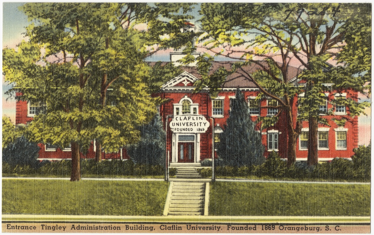 Entrance Tingley Administration building, Claflin University, founded 1869, Orangeburg, S. C.