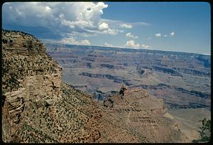 View of Grand Canyon with cliff in left foreground, Arizona