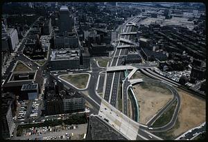 Elevated view of highway going through Boston
