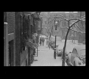 Snowstorm on Beacon Hill, downtown Boston
