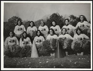 Swishing their shakers is this happy group from Xaverian High School. Front, from left, Chris Rhodes, Lyn Riley, Barb Brown, Debbie Reed (Capt.) Anne Casey and Gina Londergan. Rear, Gail Bishop, Carol Nagle, Rochelle Tousignant, Terrie McCafferty, Donna Scanzillo and Debbie Johnson.