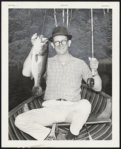 Scoring Early during Maine’s black Bass season is Henry Rice of Norton, Mass. His five-pounder came from Tall Chimneys Pond, Mt. Vernon.