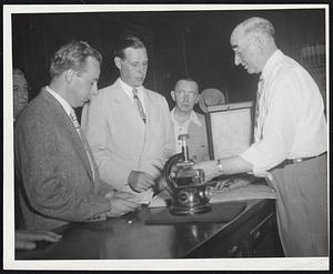 State House. Ex Gov. Tobin. L to R Stanley Wollaston J.P. Sect. City Counselor Hurley. Wm. F. Sullivan registar