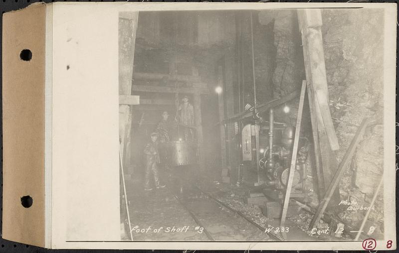 Contract No. 12, Sinking Shafts 2 (Holden), 3 (Holden), and 4 (Rutland) for Wachusett-Coldbrook Tunnel, foot of Shaft 3, Holden, Mass., Mar. 15, 1928