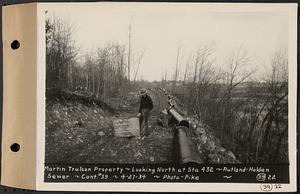 Contract No. 39, Trunk Line Sewer, Rutland, Holden, Martin Trulson property, looking north at Sta. 432, Rutland-Holden Sewer, Holden, Mass., Apr. 27, 1934