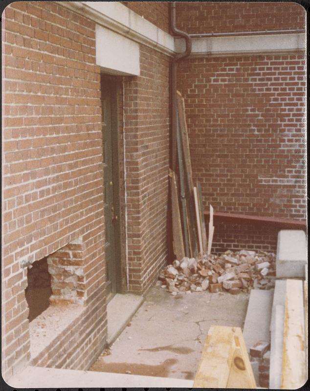 Lawrence Library exterior service doorway with new cut in brick wall