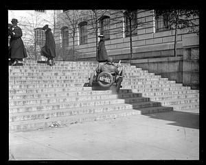 Automobile climbing up a set of stairs
