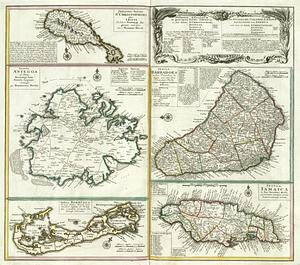 Die Englische Colonie-Lænder auf den Insuln von America und zwar die Insuln S. Christophori, Antegoa, Jamaica, Barbados alles Antillische insuln samt den Ins Bermudes, sonst. Sommers genannt