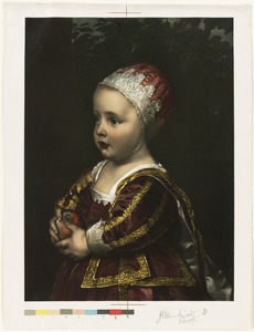 Child in renaissance garb with apple