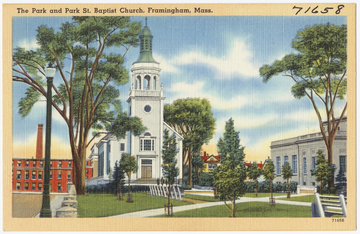 The park and Park St. Baptist Church, Framingham, Mass.