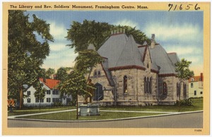 The library and Rev. Soldiers' Monument, Framingham Centre, Mass.
