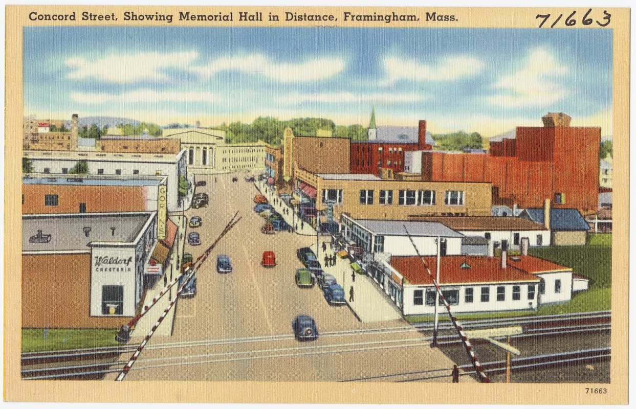 Concord Street, showing Memorial Hall in distance, Framingham, Mass.