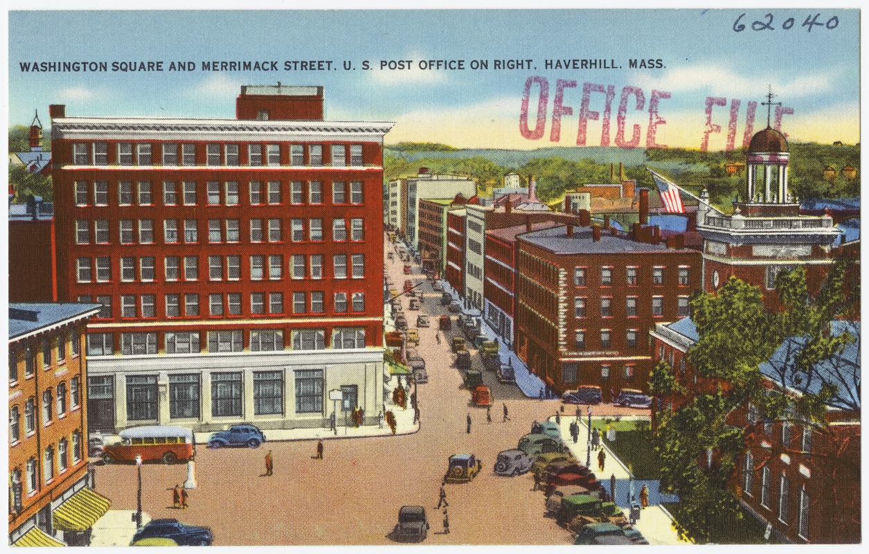 Washington Square and Merrimack Street, U. S. Post Office on right, Haverhill, Mass.