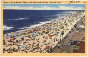 General view, Bathing Beach and boardwalk, Ocean City, Maryland