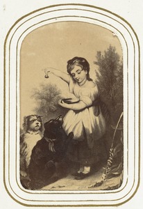 Illustration of Young Girl Feeding Two Dogs
