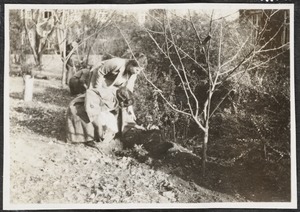 Miss Simonds and Pupil in Close Garden, Perkins Institution
