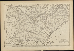 Map of the southern states, showing the strateic poits and their railroad connections, the principal rivers, and the present position of the union and rebel forces