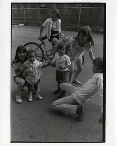 A group of children in a courtyard