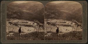 Apollo's temple (6th cent. B.C.) built over chasm of the Oracle, (e.), Delphi, Greece