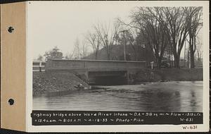 Highway bridge above Ware River Intake, drainage area = 98 square miles, flow = 1315 cubic feet per second = 13.4 cubic feet per second per square mile, Barre, Mass., 8:05 AM, Apr. 18, 1933