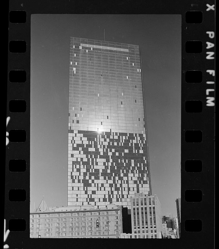 John Hancock Tower with plywood window fillers, Copley Square