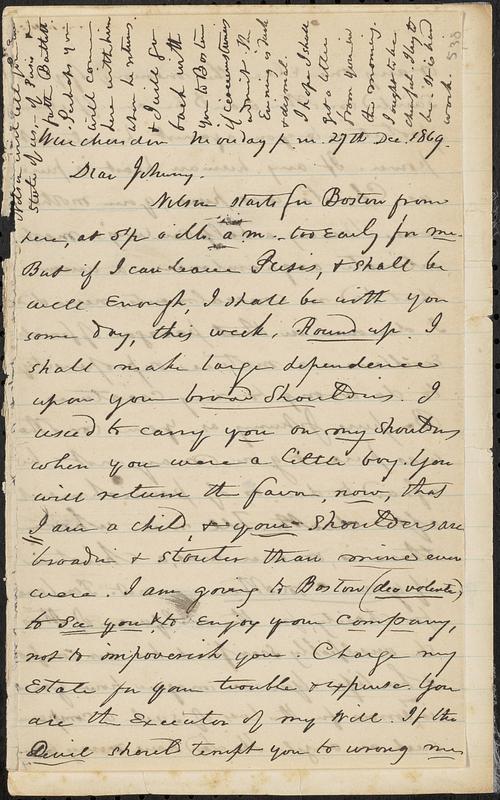 Letter from Zadoc Long to John D. Long, December 27, 1869