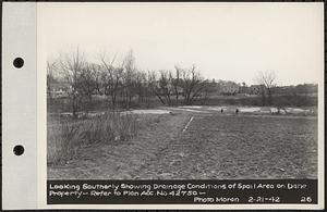 Views of Dane Property, Chestnut Hill Site, Newton Cemetery Site, Boston College Site, looking southerly showing drainage conditions of spoil area on Dane property, Chestnut Hill, Brookline, Mass., Feb. 21, 1942