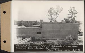 Contract No. 96, Chlorine Storage House and Equipment and Chlorinating Equipment for Gate House at Norumbega Reservoir, Weston, looking east showing west side of chlorinator storage house, chlorinator house, Weston, Mass., Jul. 23, 1940