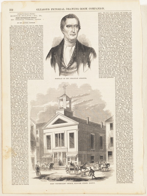 Portrait of Rev. Sebastian Streeter ; First Universalist Church, Hanover Street, Boston
