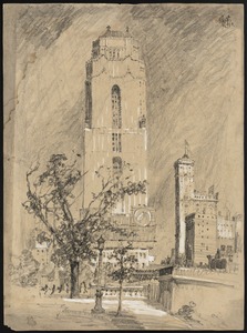 Unidentified view of Boston or Cambridge, possibly Harvard, by Howard Leigh
