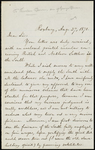 Letter from William Lloyd Garrison, Roxbury, [Mass.], to Theodore Browne, Aug. 27, 1870