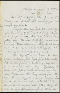 Letter from William Lloyd Garrison, Providence, [R.I.], to Helen Eliza Garrison, Sept. 17, 1870, Saturday Noon