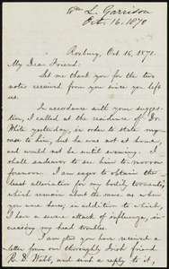 Letter from William Lloyd Garrison, Roxbury, [Mass.], to Samuel Joseph May, Oct. 16, 1870