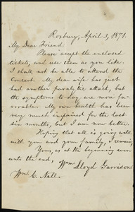 Letter from William Lloyd Garrison, Roxbury, [Mass.], to William Cooper Nell, April 3, 1871