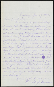 Letter from William Lloyd Garrison, Roxbury, [Mass.], to Samuel May, Jan. 27, 1872
