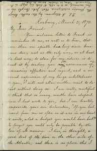 Letter from William Lloyd Garrison, Roxbury, [Mass.], to Elizabeth Pease Nichol, March 2, 1873