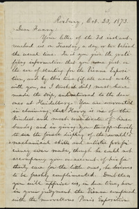 Letter from William Lloyd Garrison, Roxbury, [Mass.], to Fanny Garrison Villard, Oct. 23, 1873