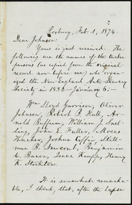 Letter from William Lloyd Garrison, Roxbury, [Mass.], to Oliver Johnson, Feb. 1, 1874