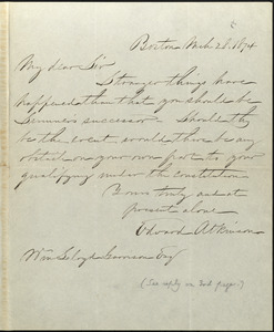 Letter from Edward Atkinson, Boston, [Mass.], to William Lloyd Garrison, M[ar]ch 28, 1874