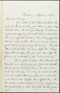 Letter from William Lloyd Garrison, Roxbury, [Mass.], to Fanny Garrison Villard, April 3, 1874