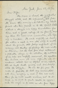 Letter from William Lloyd Garrison, New York, to Helen Eliza Garrison, June 13, 1874